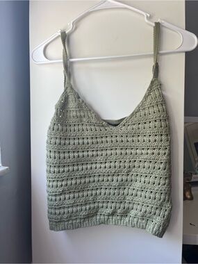 Streetwear Society Crochet Knit Tank Top in Sage Green